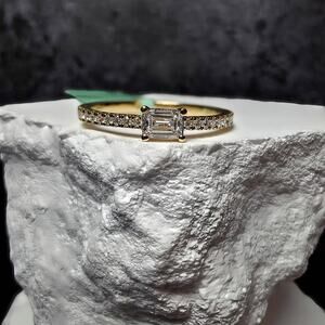 0.33 CTW Emerald Cut Lab Grown Diamond Ring in (Size 7) Gold Over 925 Sterling